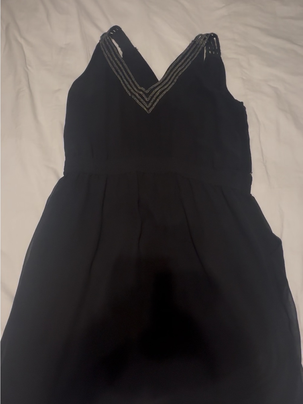Mango Black Girls Sleeveless V‑Neck Dress with Beaded Trim